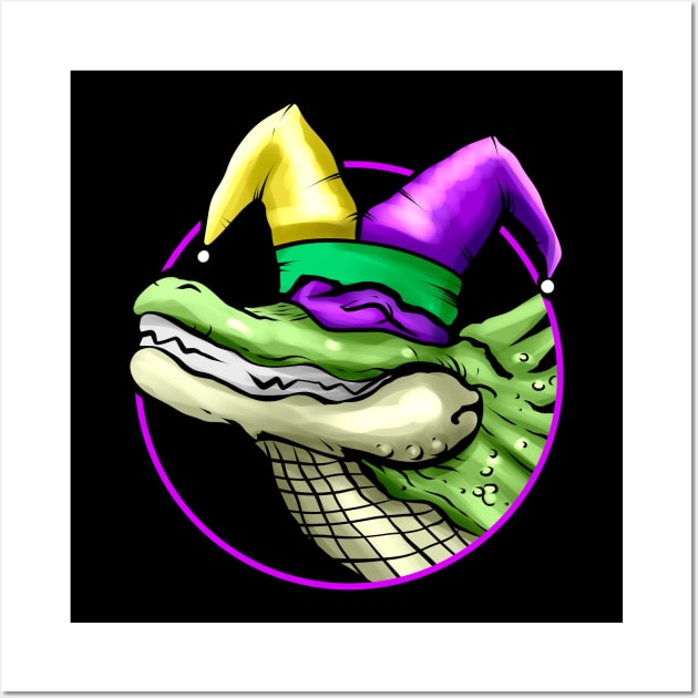 Crocodile with Jester Hat for Mardi Gras Wall Art by SinBle